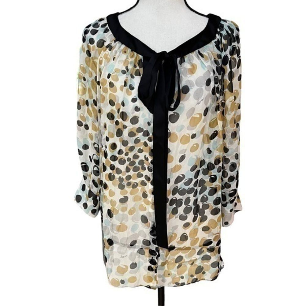 Milly 100% silk button down blouse with front bow size 12.